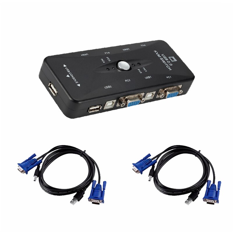 VGA 4 Port USB2.0 KVM Switch Box 200MHz 1920x1440 Switch Adapter For Keyboard VGA Monitor Mouse Printer Share Switcher: with 2 kvm cable