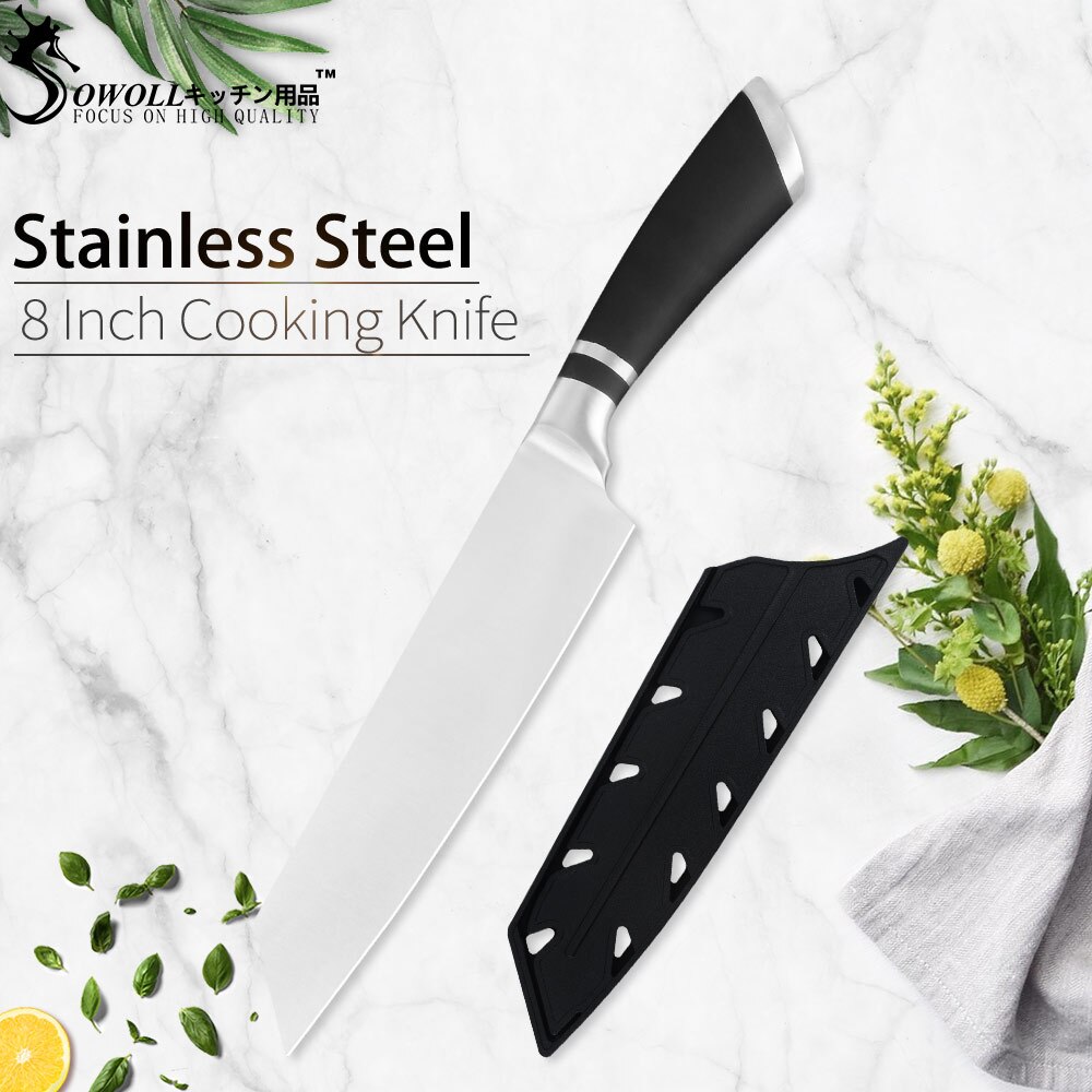 Sowoll Beef Slicing Knife 8 Inch Master Chef Knives Seamless Welding Stainless Steel Cleaver Cooking Knife Kitchen Slice Knives