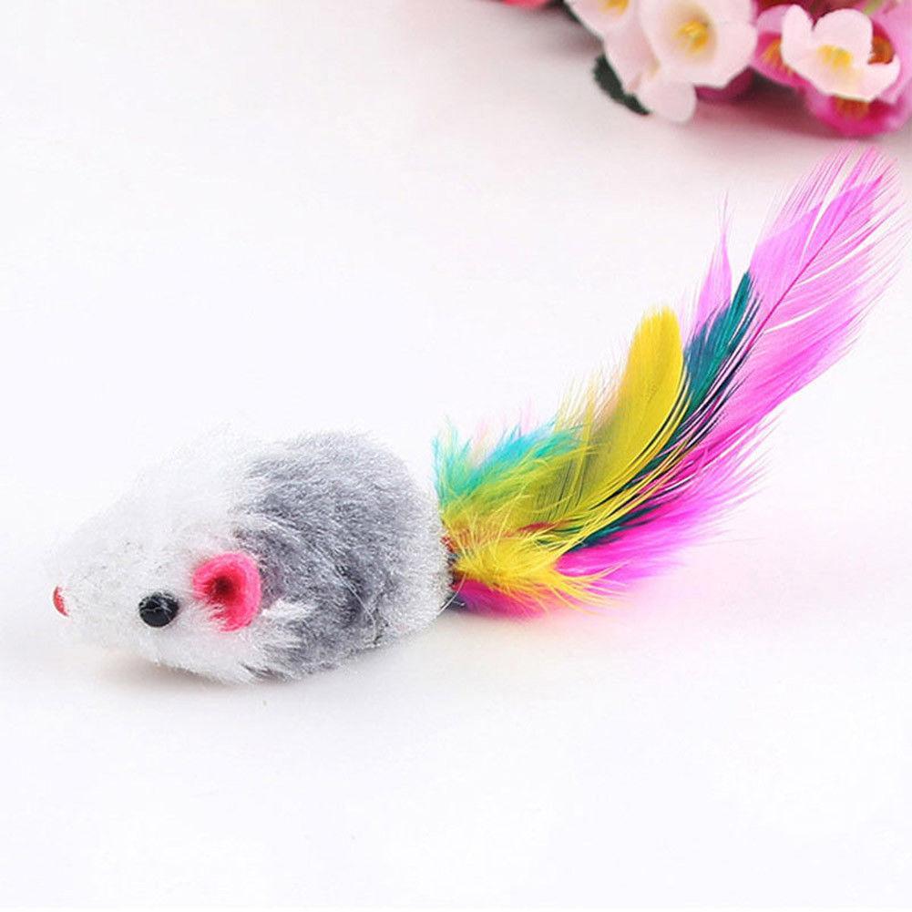 10 pièces fausse souris Pet chat jouets Mini jouets de jeu avec plume colorée Pet chat plume souris jouets