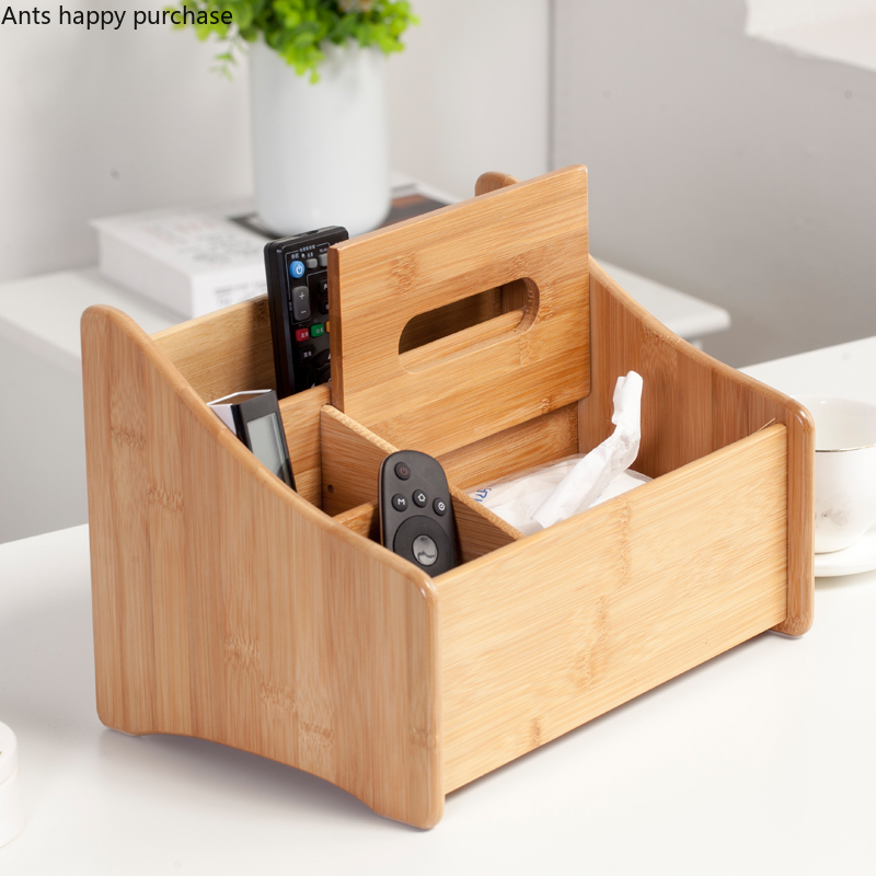 Bamboo Wood Remote Control Storage Box Living Room Office Desk Tea Set Entrance Key Sundries Finishing Box Tissue Box Storage