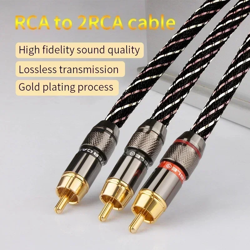 Cable RCA Hifi de 1 a 2 Cables de Audio y Video, Divisor de Cable de altavoz, Cable auxiliar para Subwoofer, DVD, amplificador de TV, electrónica de consumo