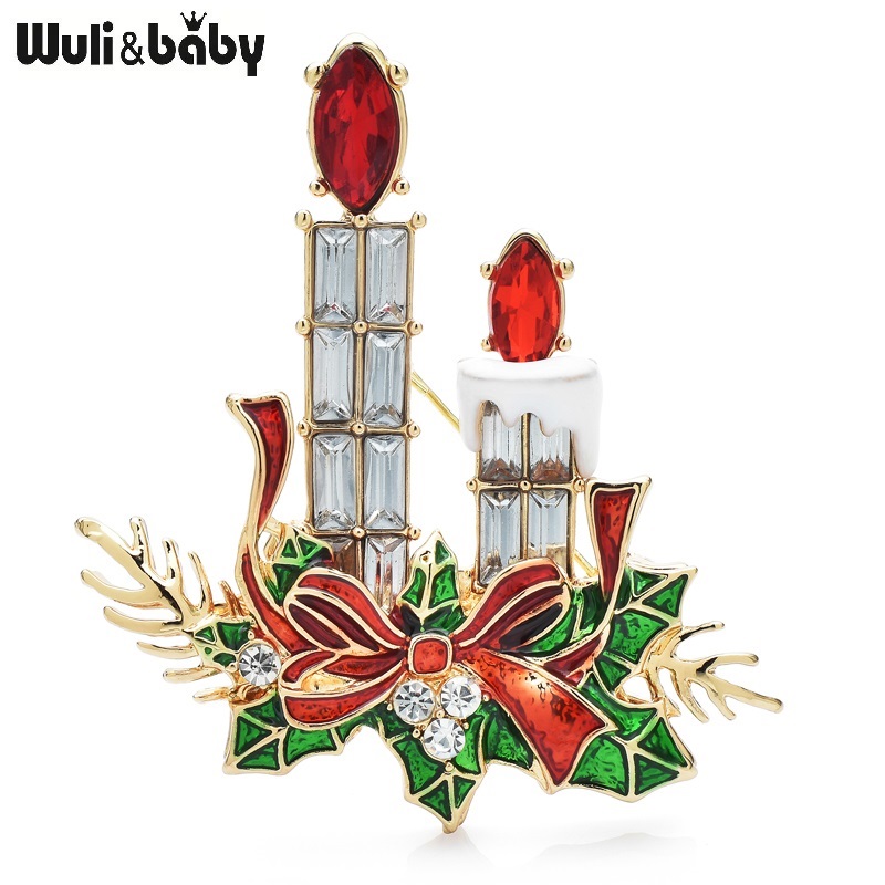 Wuli & baby Charmante Kaarsen Broches Voor Vrouwen Strass Emaille Licht Nieuwjaar Kerst Broche Pins