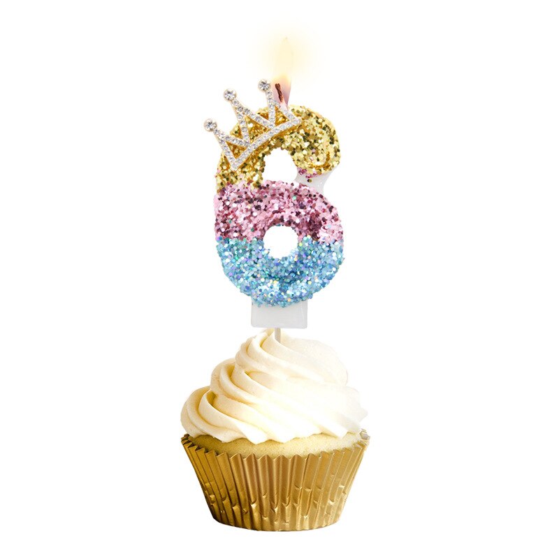 Rhinestone Golden Gradient Candle Birthday Party Wedding Anniversary Mother's Day Cake Topper Decoration: Tricolor-6