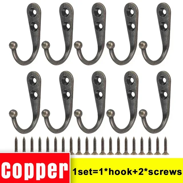 Juego de 40/1 ganchos de aleación con tornillos, gancho colgante para abrigos montado en la pared, organizador de cocina y baño, almacenamiento de llaves de ropa, soporte de estante de Metal: L / Bronce