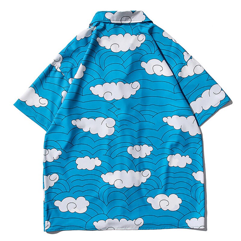 Multi Cloud Print Hawaiian Beach Shirts Hip Hop Short Sleeve Button Up Streetwear Japanese Shirt Mens Clothing Trends