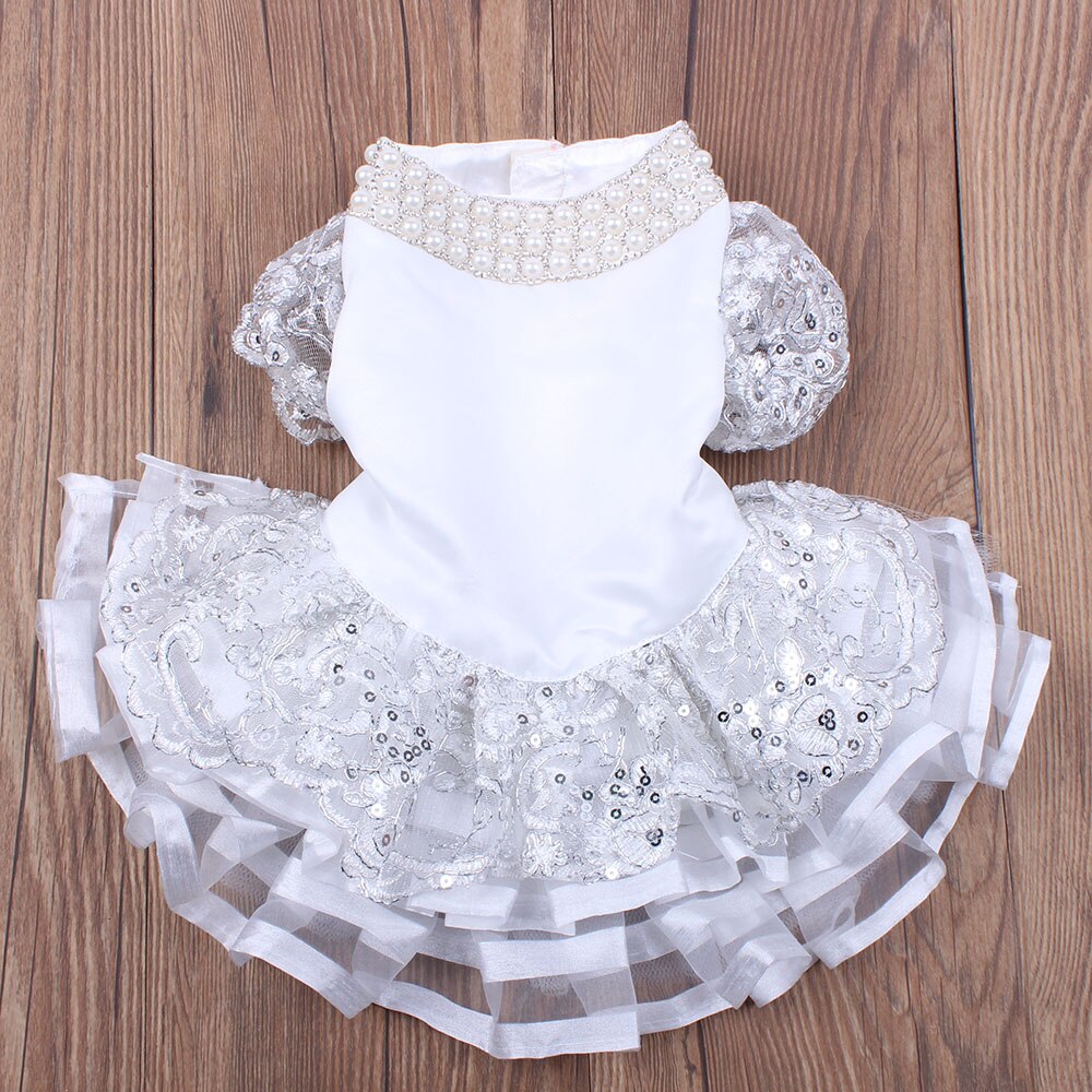 Robe de mariée Tutu en dentelle pour chien et chat, tenue princesse, de perles, pour animaux de compagnie, chiot, vêtements de fête de mariage,