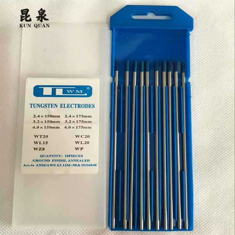 Venta de fábrica directamente electrodo de tungsteno WL20 para soldadura tig azul cielo o de cabeza de oro 10 unids/pack