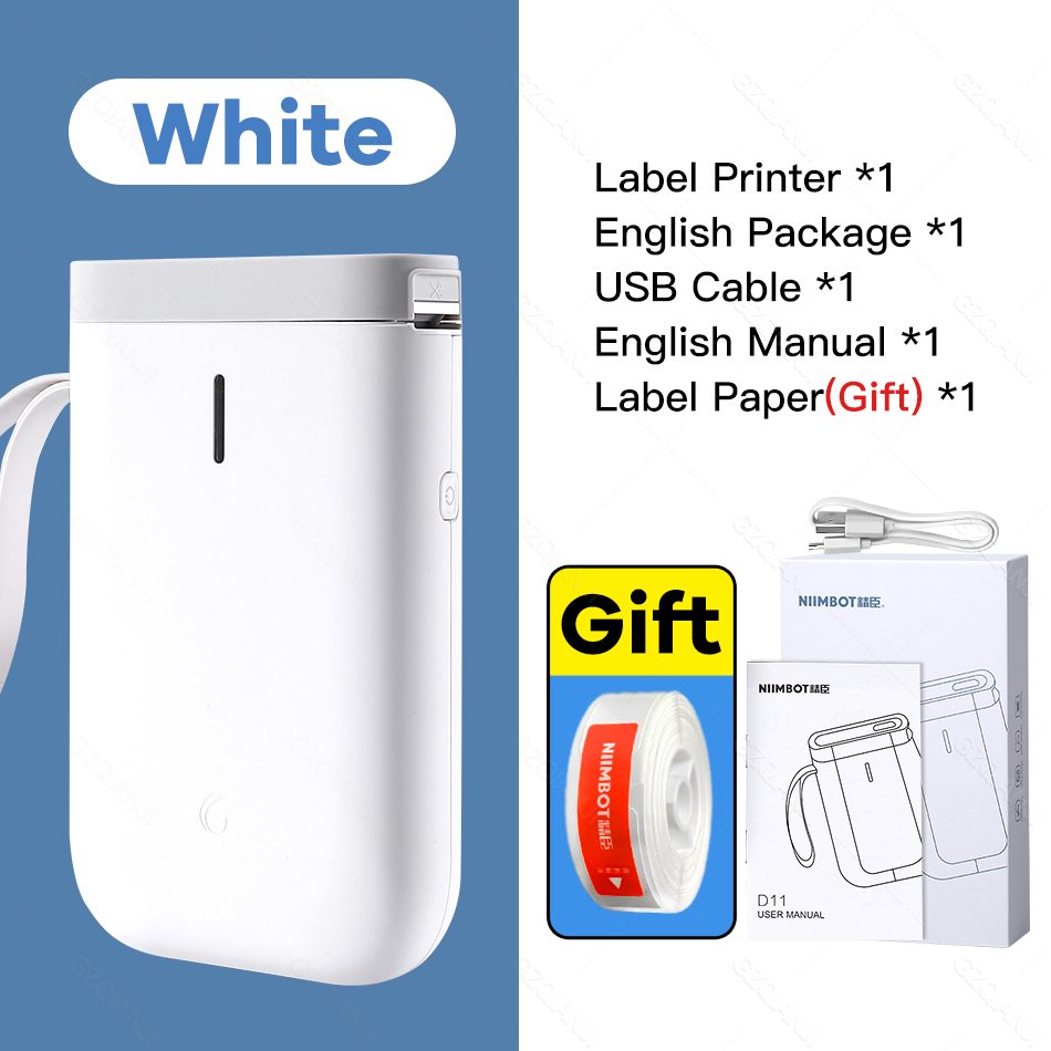Mutlifunctional Thermal Label printer Mini Portable Barcode Bluetooth Label Printer For Moble Phone Android iOS D11 Niimbot: White printer