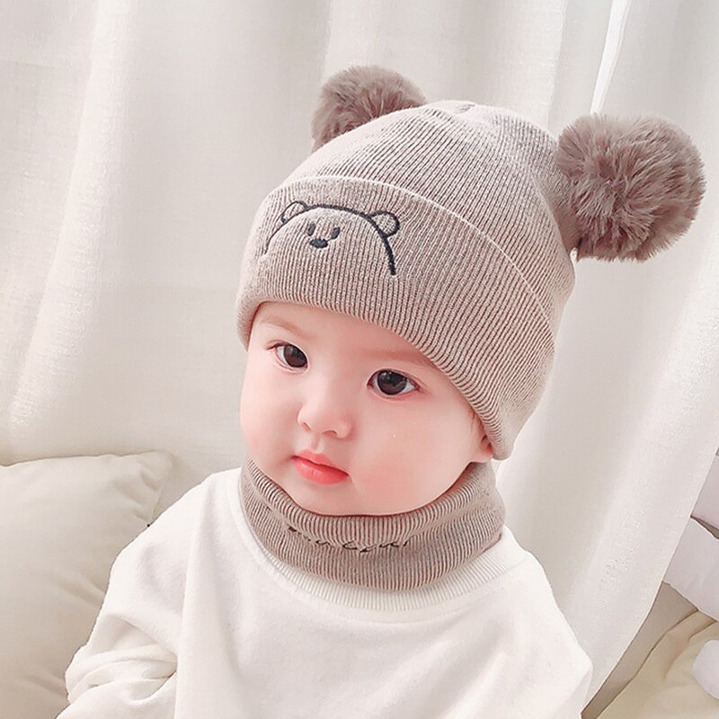 2Pcs Toddler Hat +Twitter Pompon Winter Children Hat Bonnet Enfant Knitted Cute Cap For Girls Boys 0-36 Months