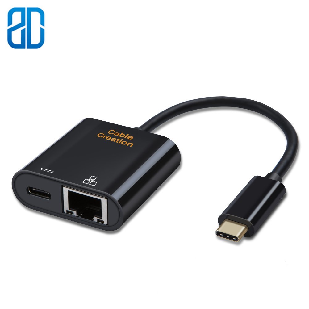 USB C naar Ethernet Type C (Thunderbolt 3 Compatibel) om RJ45 Gigabit 10/100/1000 LAN Netwerk + USB-C Vrouwelijke Opladen Adapter Dell
