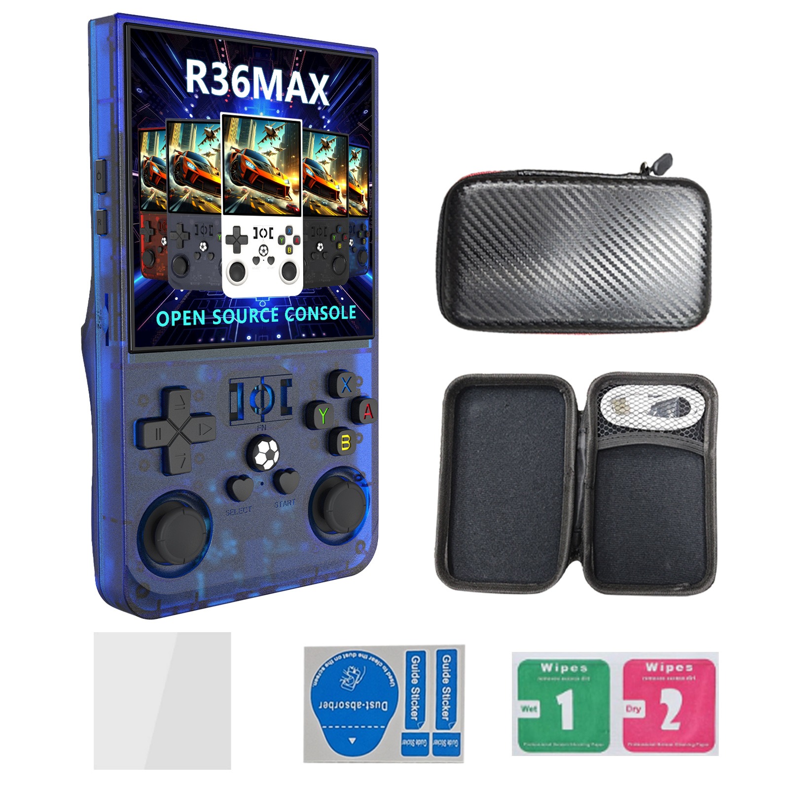 Console de jeu Portable rétro R36 MAX, écran IPS de 4.0 pouces, 64 128 go, lecteur vidéo de poche, prend en charge 30 + émulateurs, 20000 + vermas: Or / Bundle 1