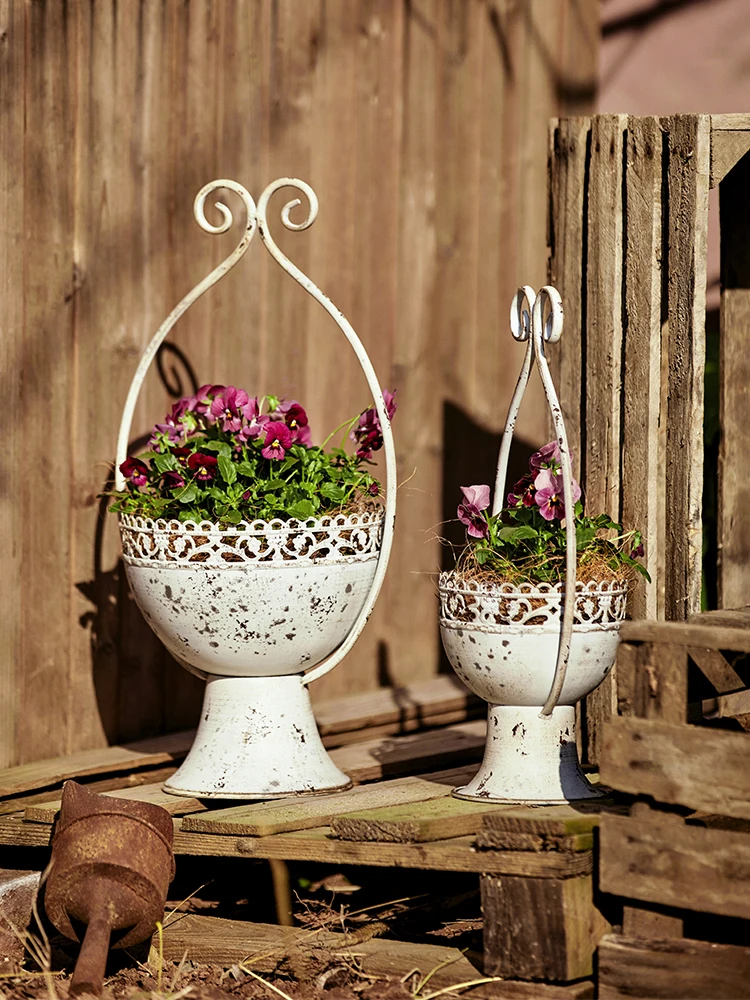 Metal jernarbejde retro vintage urtepotte have balkon gårdsplads plante vase boligindretning hvid urtepotte dekorere ornamenter