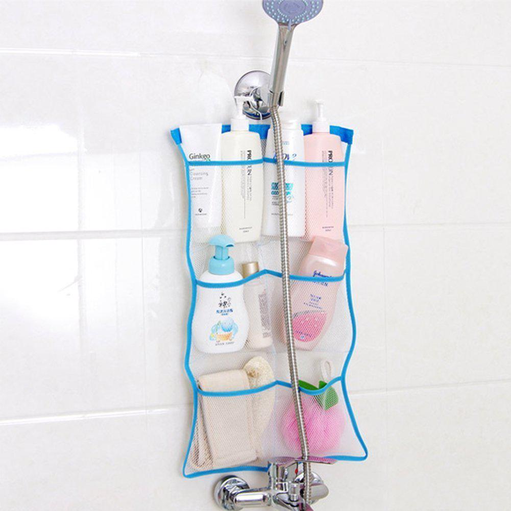 Bathroom hanging storage pockets Mesh Shower Caddy Space Saving Bathroom Accessories Quick Dry Bath Organizer with Single Hook