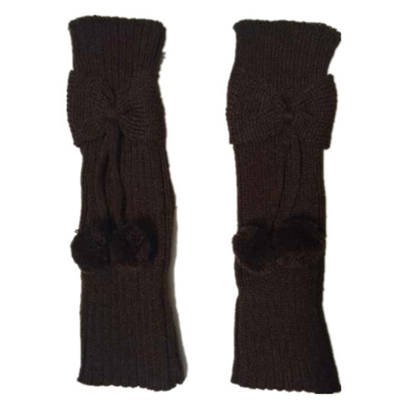 Effen Kleur Herfst Winter Knie Hoge Kinderen Strik Beenwarmers Met Bal Sokken 85DE: Brown