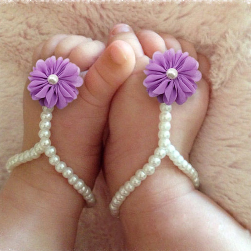 Baby Schoen Parel Schoenen Voor Kids Sieraden Bloemen Voet Ketting Baby Kleurrijke Voet Sandalen Peuter Accessoires Foto Props