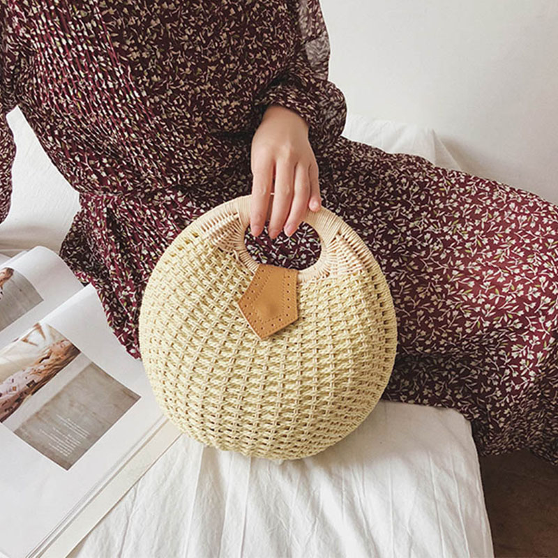 Summer Beach Bag Straw Bag Shell Shaped For Ladies Women's Handbags Handmade Bohemian Bali Rattan Handbags Women Purse