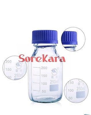 500ml Graduated Round Glass Reagent Bottle Blue Screw Cap Screw On Cover Graduation Sample Vials Plastic Lid