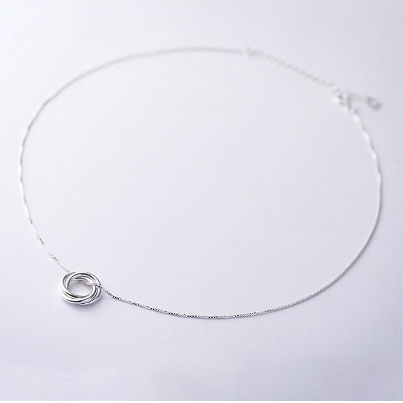 Anenjery Silber Farbe Halskette Anhänger für Frauen Kasten Kette Halsband Kragen Drei Kreis Halskette collares S-N192