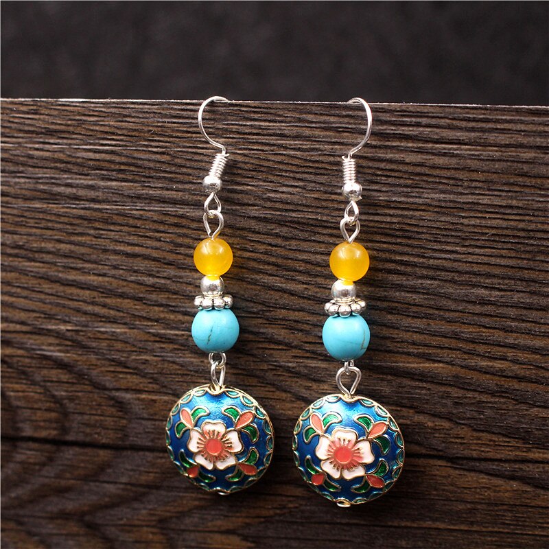 Yanting Vintage Cloisonne Flower Earrings For Women Nepal Tibetan Earring Brincos Statement Earrings For Female Girls 0444