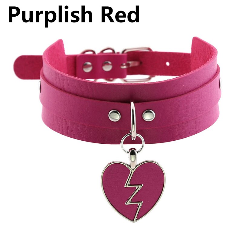 Frauen Männer Charm Herz-Form Anhänger Kragen Choker Halskette Schmuck Breiten Leder Einstellbare Halsband Partei Schmuck Zubehör: Purplish Red