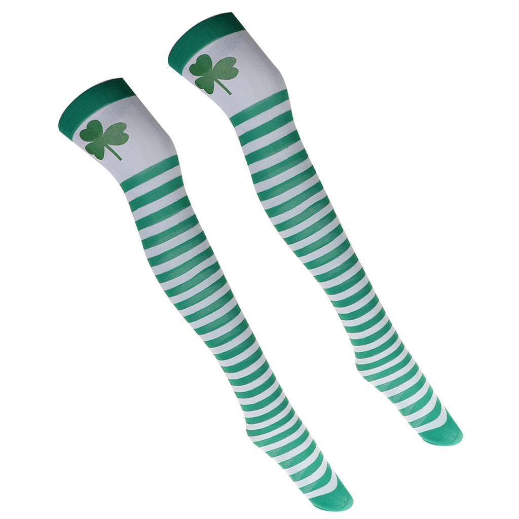 Irish Party White Green Stripes Clover Stockings Socks Irish St Patrick Day Ireland Party Stockings