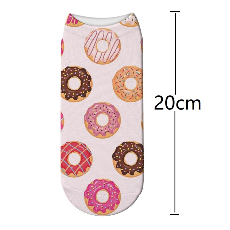 Japanese Women Cute Fruit Food Dessert 3D Print Socks Funny Donut Doughnut Short Socks Cute Happy Funny Cotton Socks Calcetines