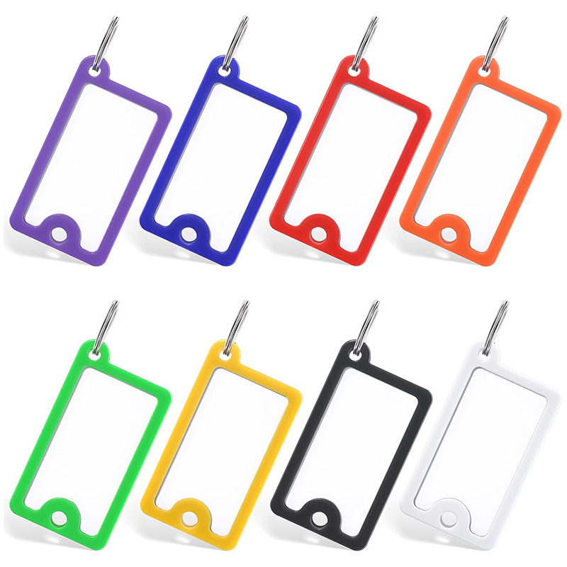 10-50 Uds etiquetas para llaves 4,3x2,5 cm etiquetas para llavero de plástico con etiquetas de papel en blanco cubiertas transparentes y anillos divididos para llaveros DIY