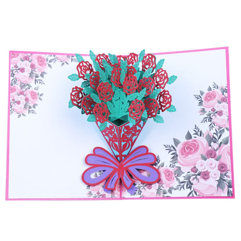 3D Rose Pop Up Card Cherry Blossoms Wedding Invitations Card LOVE Butterfly Flower Greeting Cards Romantic Thank You Cards Party: Style9 Rose