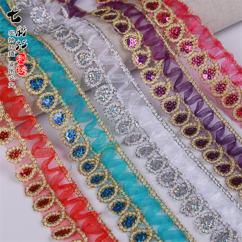 9m National dance lace accessories performance trims costume wave rope embroidered skirt hem dress leader mouth decorative lace