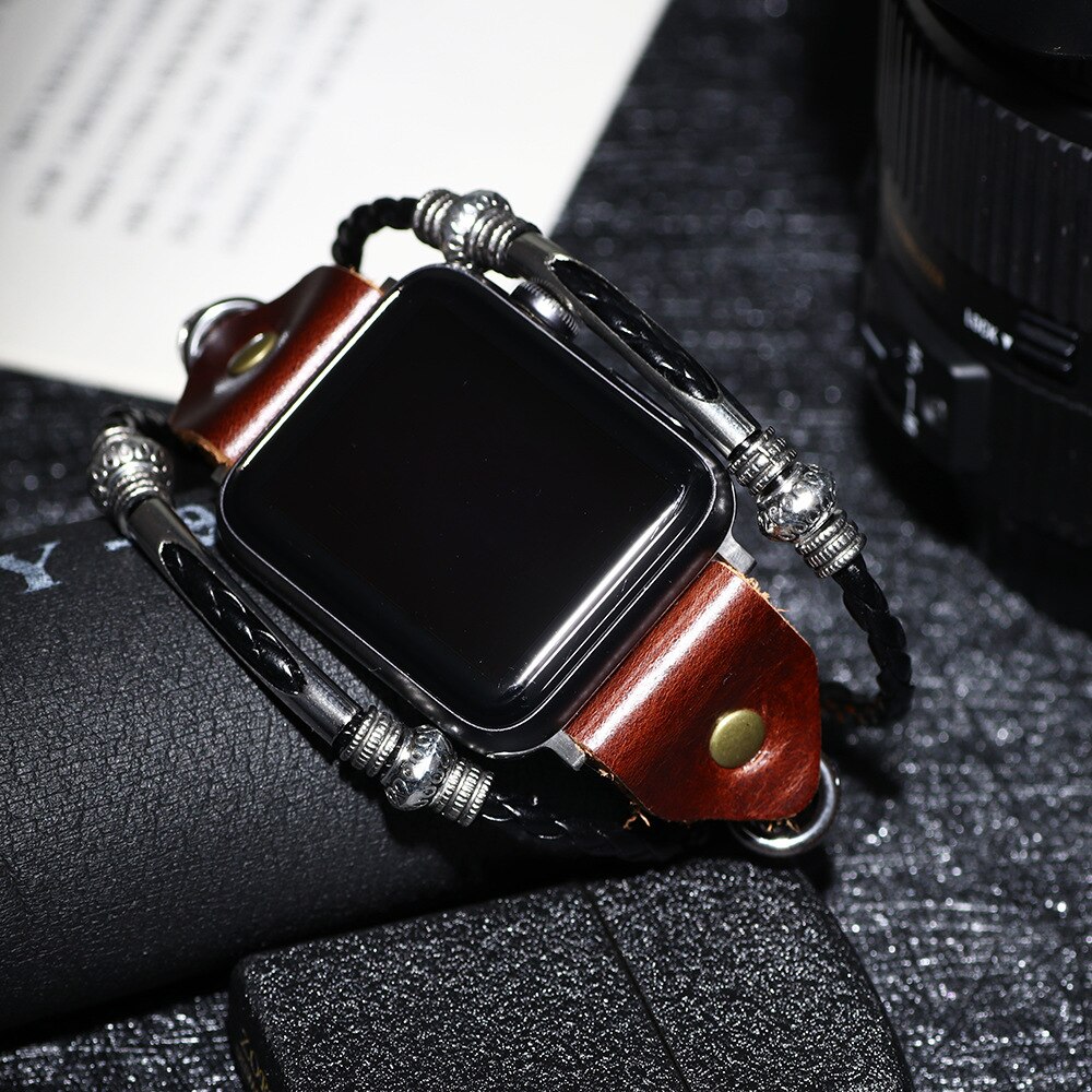 Vintage Multilayer Lederen Rvs Smart Horloge Armband Riem Gesp Viking Charm Armband Dames Sieraden