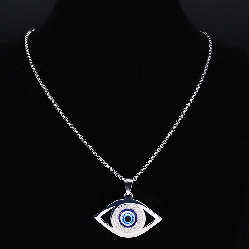 Islam Hamsa-collar de ojo Azul malvado, joyería griega de acero inoxidable, ojo turco, N1258S02