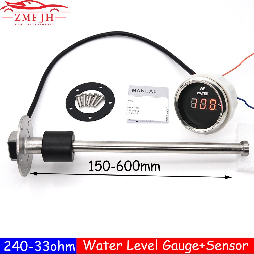 Rode Led Water Niveau Gauge Met Water Niveau Sensor 240-33ohm 2 &quot;52Mm Water Tank Indicator Voor Diesel Gaoline boot Auto 12V/24V