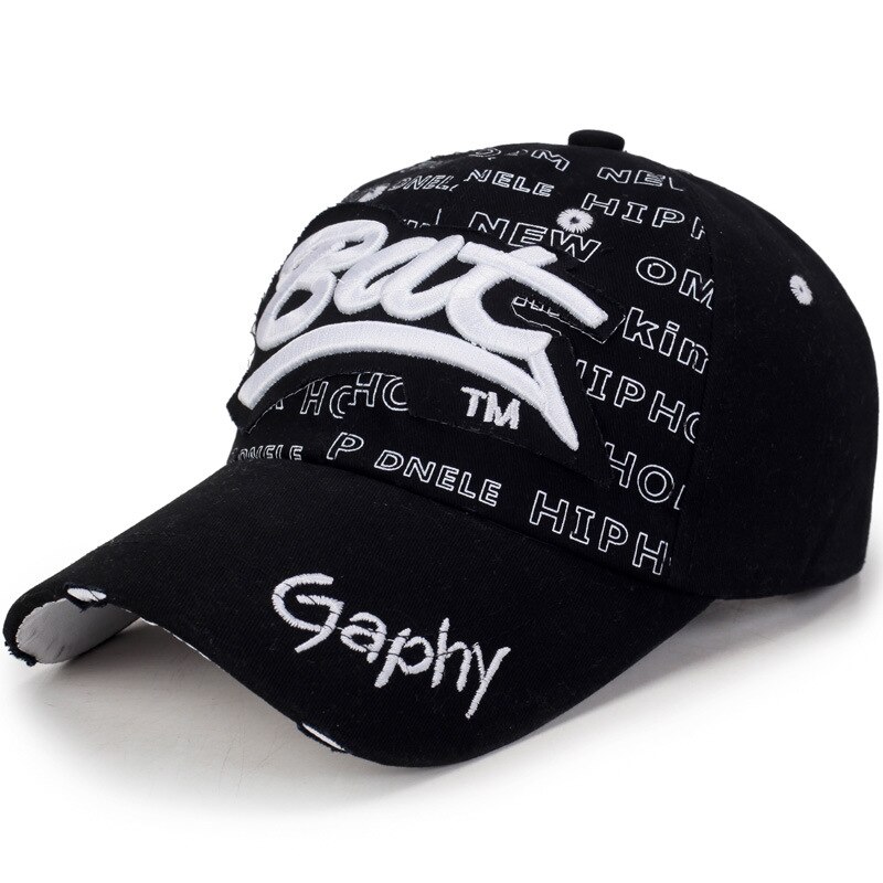 Vintage cassé trou lettre chauve-souris casquette décontracté en plein air casquettes de Baseball pour hommes femmes Snapback casquettes soleil chapeau os Garros: BlackWhite