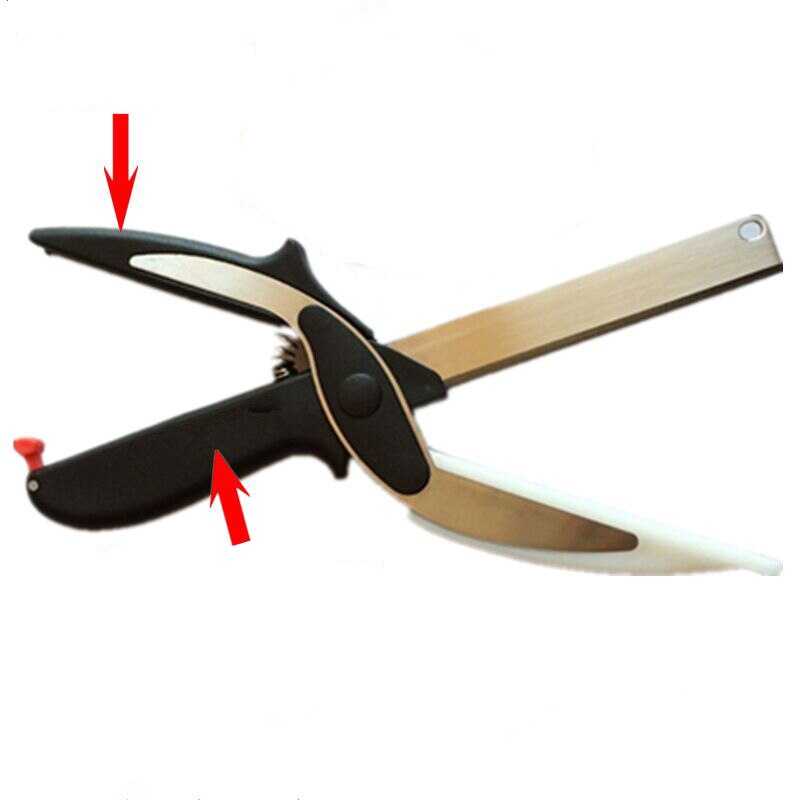 clever cutter Kitchen Scissors 2 in 1 Cutting Board Chopper Clever Fruit Vegetable Multifunctional Cutter: White