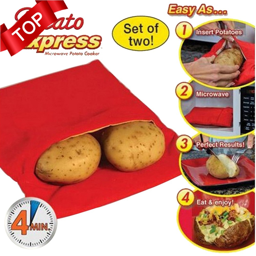 1PC Red Wasbare Cooker Bag Gebakken Aardappel Magnetron Koken Aardappel Quick Fast (koks 4 aardappelen in een keer)
