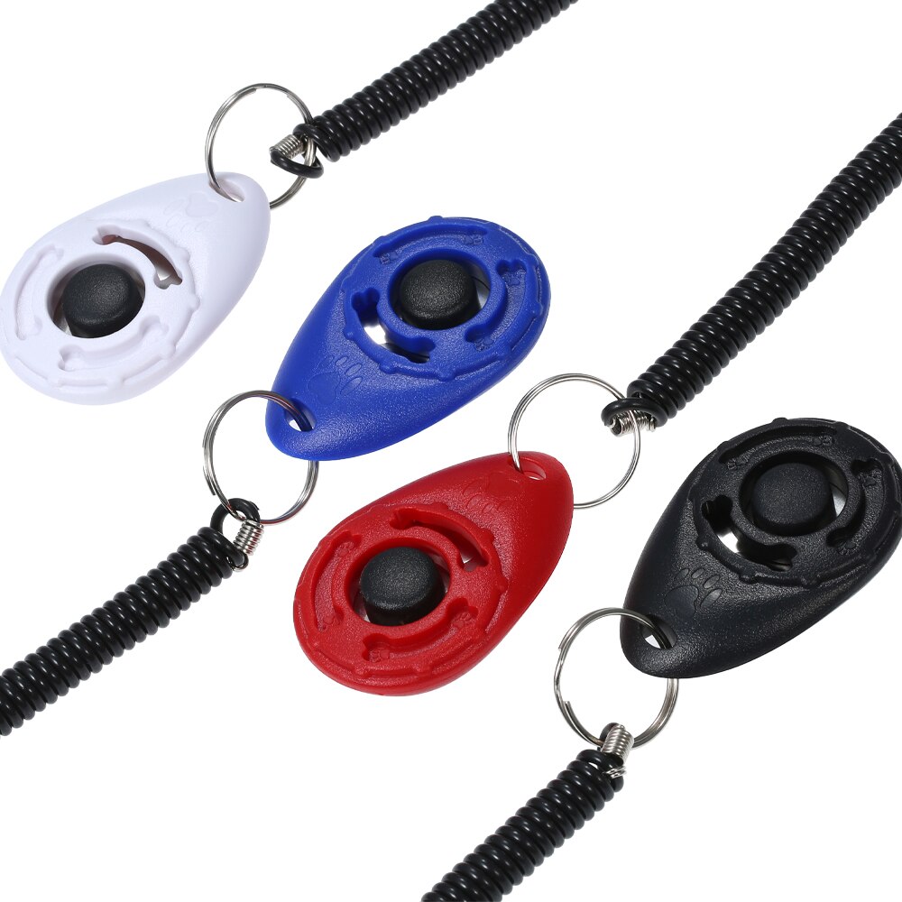 4 teile/satz Hund Ausbildung Clicker mit Elastische Spirale Handgelenk Band für Hund Spielen Spielzeug Einstellbar Handgelenk Gurt Klang Schlüssel Kette