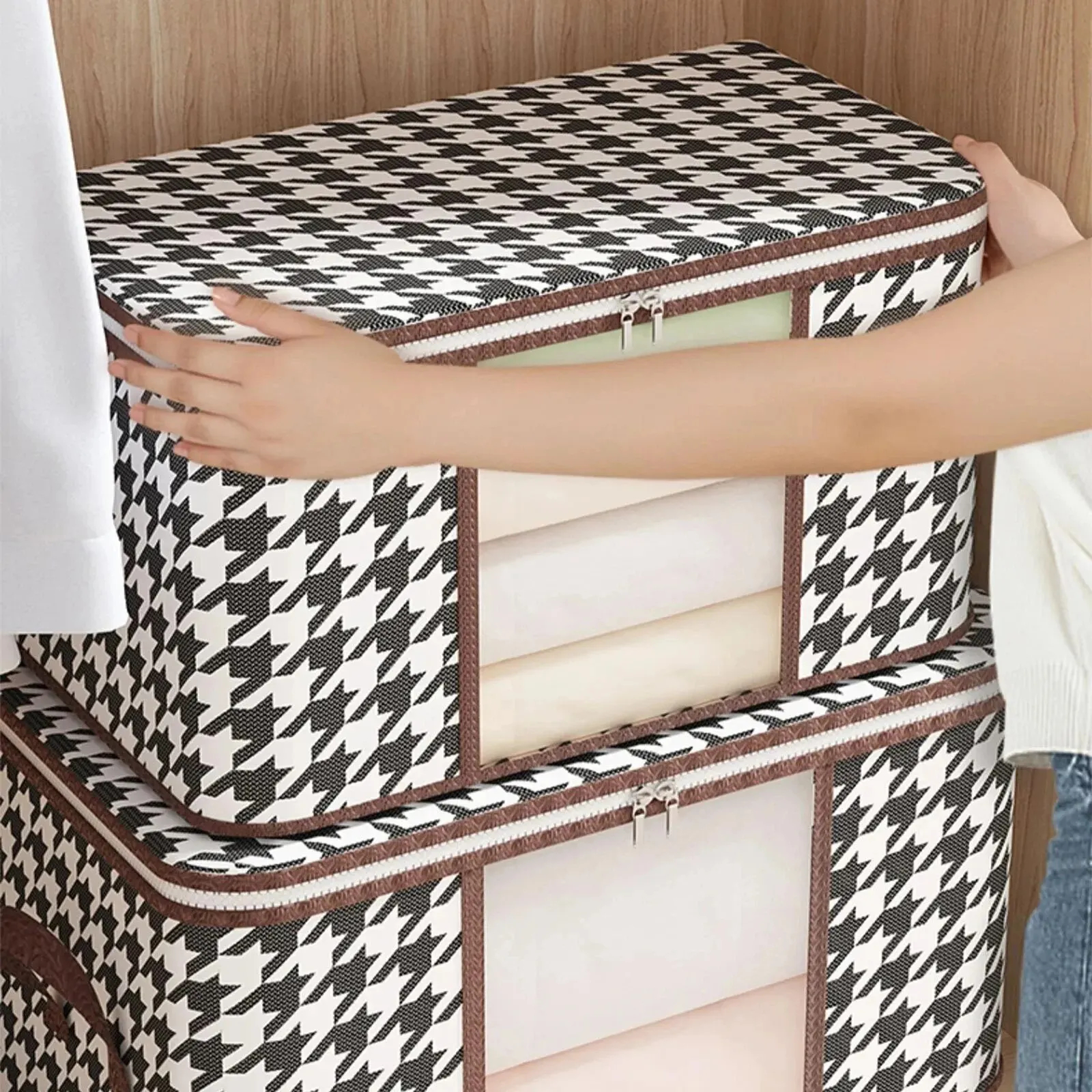 Zichtbare opbergdoos met grote capaciteit, draagbare huishoudkledingorganizer met handvatten, opvouwbare stofdichte quiltritscontainer