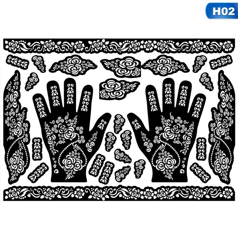 Plantillas de tatuajes de Henna, 1 hoja, plantillas de tatuaje para manos, pies, piernas y brazos, pintura corporal temporal