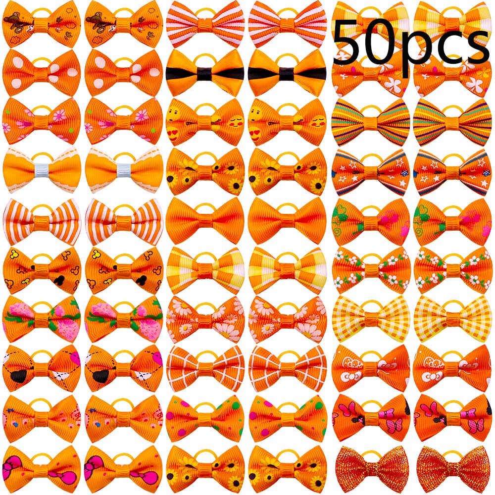 Lazos de pelo naranja para perros pequeños, accesorios para el cabello para el otoño/otoño, productos para mascotas, 50/100 Uds.: 50pcs