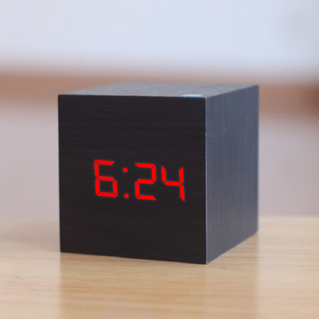 Qualified Digital Wooden LED Alarm Clock Wood Retro Glow Clock Desktop Table Decor Voice Control Snooze Function Desk: A