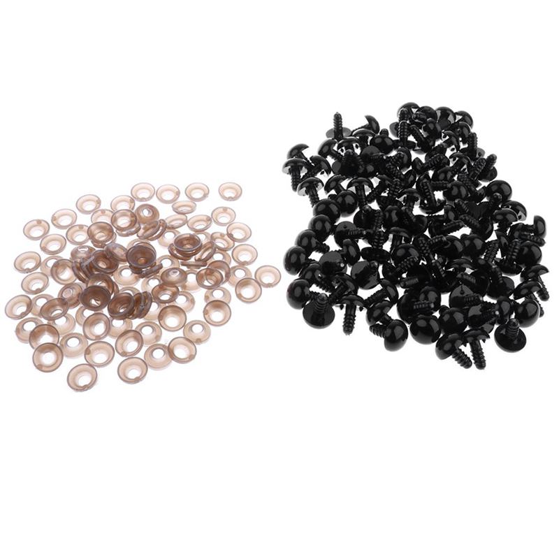 100 stycken svarta dockögon säkerhetsögon plastögon med skivor  -10mm