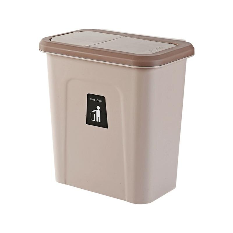 1pc couvercle coulissant poubelle cuisine armoire porte suspendus stockage poubelle sanitaire mural pliant poubelle outils de cuisine: Brown
