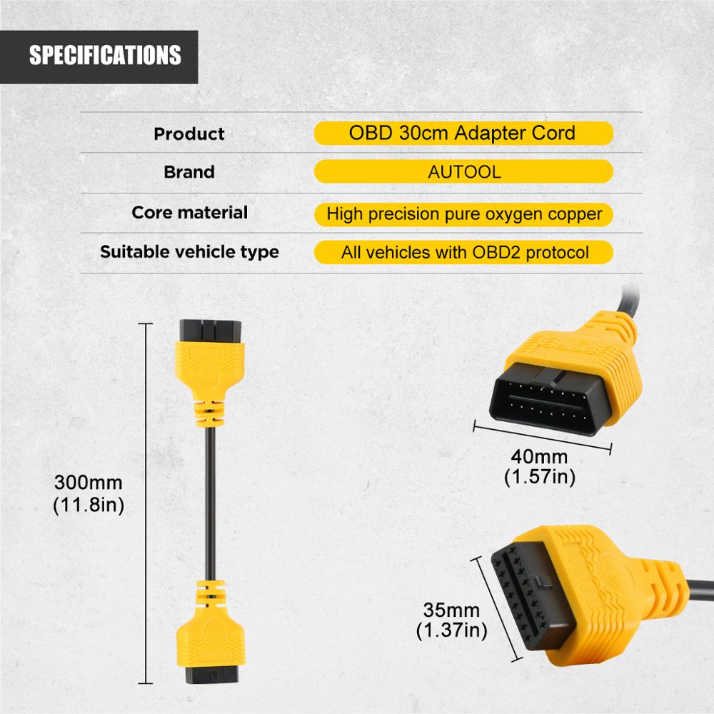 AUTOOL 30cm Auto OBD 2 Diagnostic Adapter Cable Car OBD2 II ELM327 Extend Connector Scanner 16Pin Male to Female Extension Wire