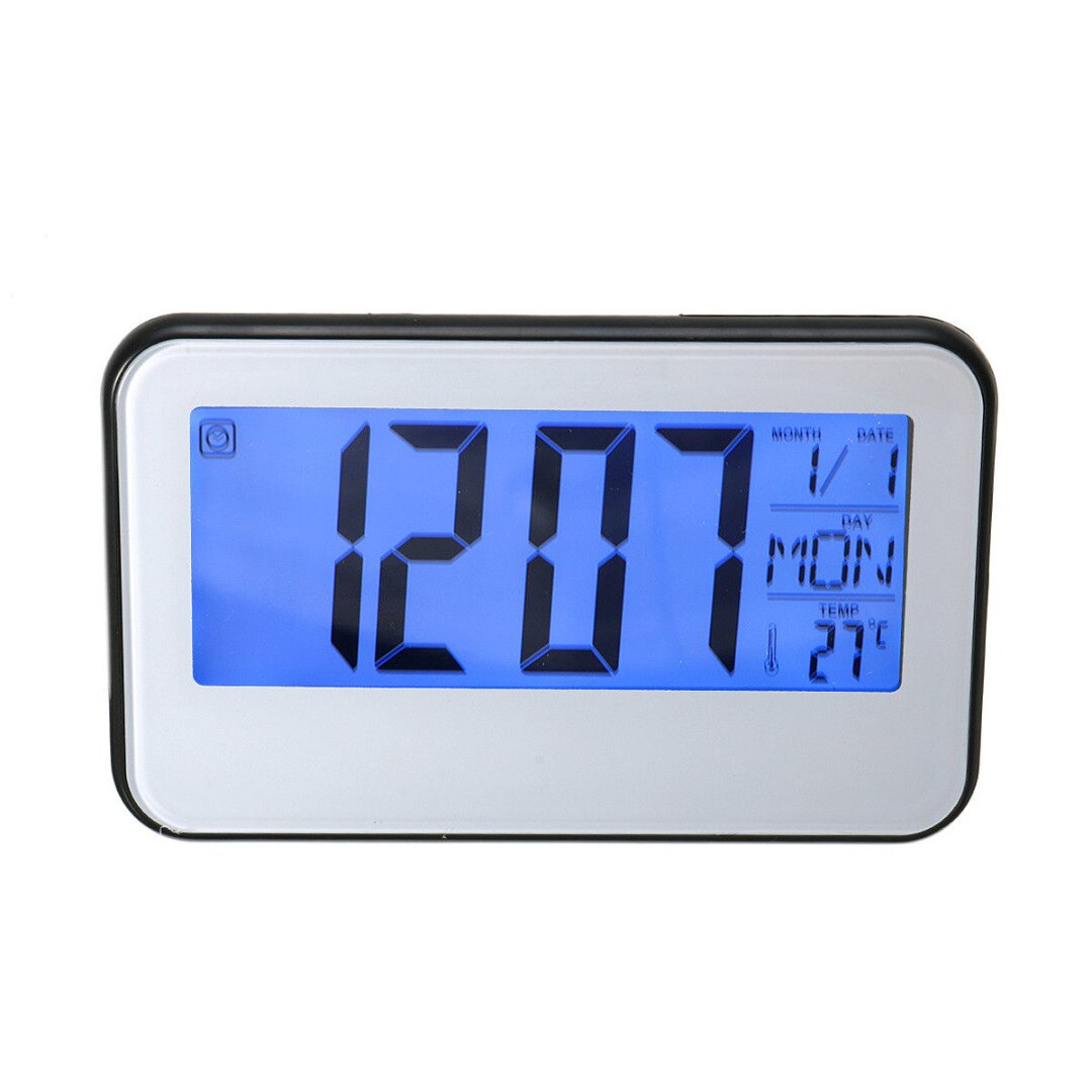 LCD Display Digital Backlight Alarm Clock Thermometer Sound Controlled Home Calendar Date Display Snooze Function
