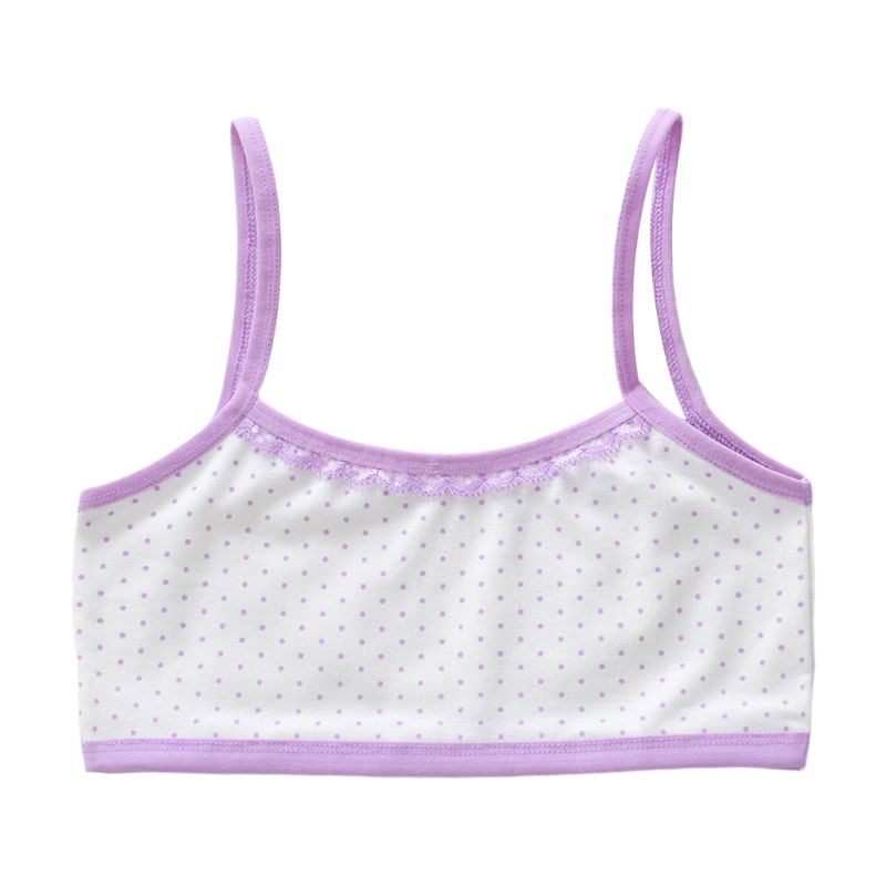 Puberty Girls Cotton Underwear Polka Dot Print Training Bra Lace Splice Bralette 24BE: Purple