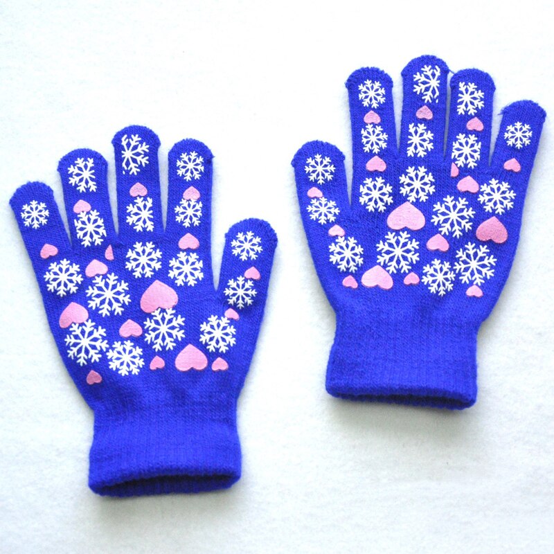 Warmom Nette Kind Fäustlinge freundlicher Winter Gestrickte Handschuhe Für Jungen Mädchen Schneeflocke Liebe aufbringen Fingerling Luvas Warme Fäustling: Blau
