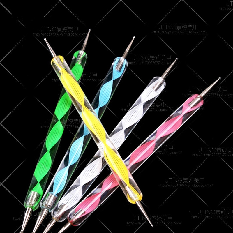 (1 stuks/verkoop) moonbiffy 2- weg marbleizing nail art dotting painting pen manicure tools nail art dotting pen tool dot set