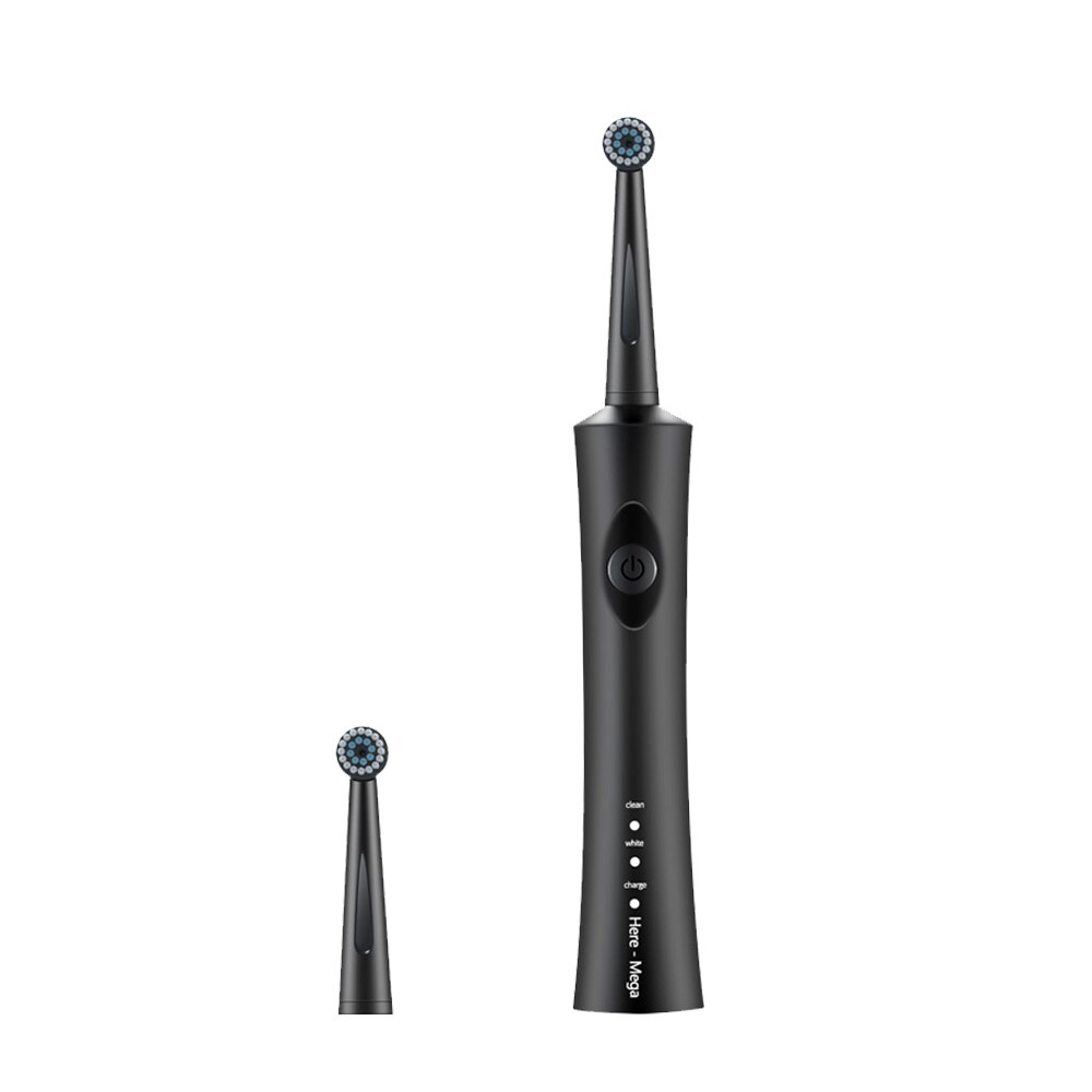 HERE-MEGA Rotating Electric Toothbrush Super Waterproof Cleaning Rechargeable Teeth Power Ultrasonic Sonic Tooth Brush Adult R02: R02 black 2 heads