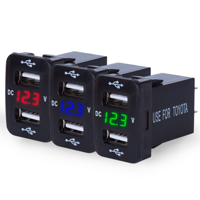 1pc 4.2A 12V Dual USB Car Charger Socket Voltmeter Power Adapter Fits For Toyota