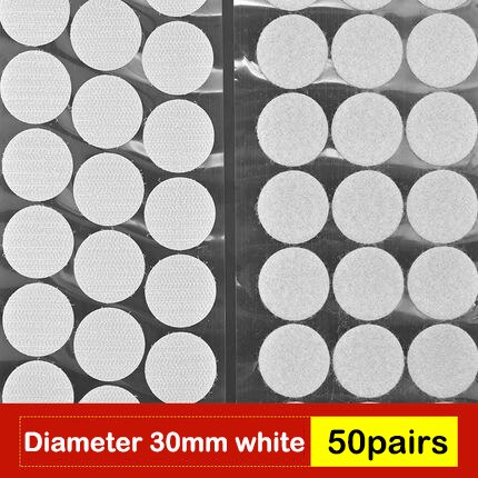 100 Pairs Self Adhesive Dots Round Nylon Black White Strong Self Adhesive Fastener Tape Disc Adhesive Strong Glue 10/15/20/30MM: 30MM White